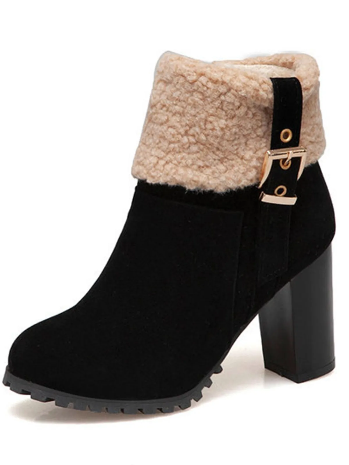 Hot Retro Stage Retro Plus Velvet Chunky Heel Short Boots