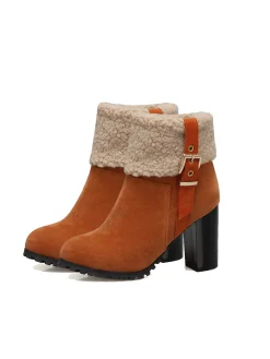 Hot Retro Stage Retro Plus Velvet Chunky Heel Short Boots