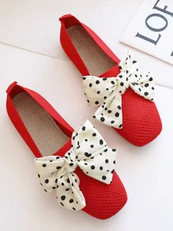 Fashion Retro Stage Retro Polka Dot Bow Soft Sole Shoes