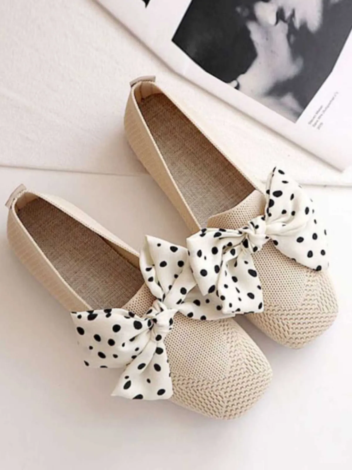 Fashion Retro Stage Retro Polka Dot Bow Soft Sole Shoes