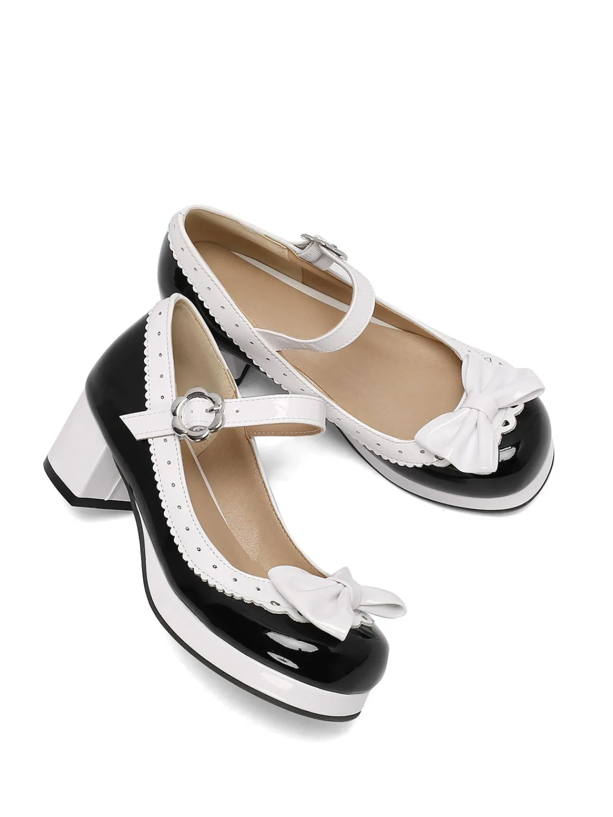 Best Retro Stage Retro PU Leather Bow High Heels