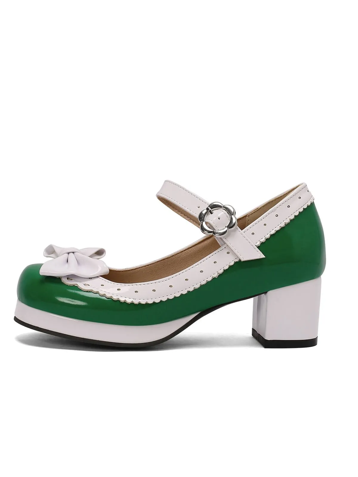 Best Retro Stage Retro PU Leather Bow High Heels