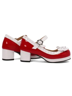 Best Retro Stage Retro PU Leather Bow High Heels
