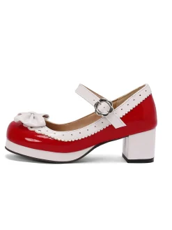 Best Retro Stage Retro PU Leather Bow High Heels