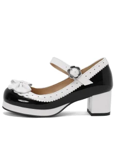 Best Retro Stage Retro PU Leather Bow High Heels