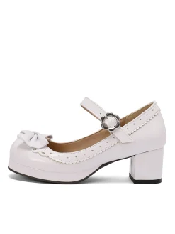 Best Retro Stage Retro PU Leather Bow High Heels