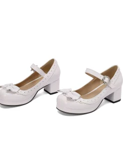 Best Retro Stage Retro PU Leather Bow High Heels