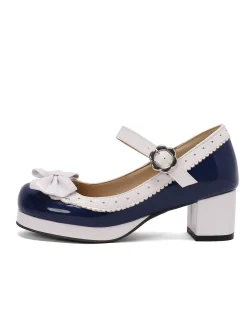 Best Retro Stage Retro PU Leather Bow High Heels