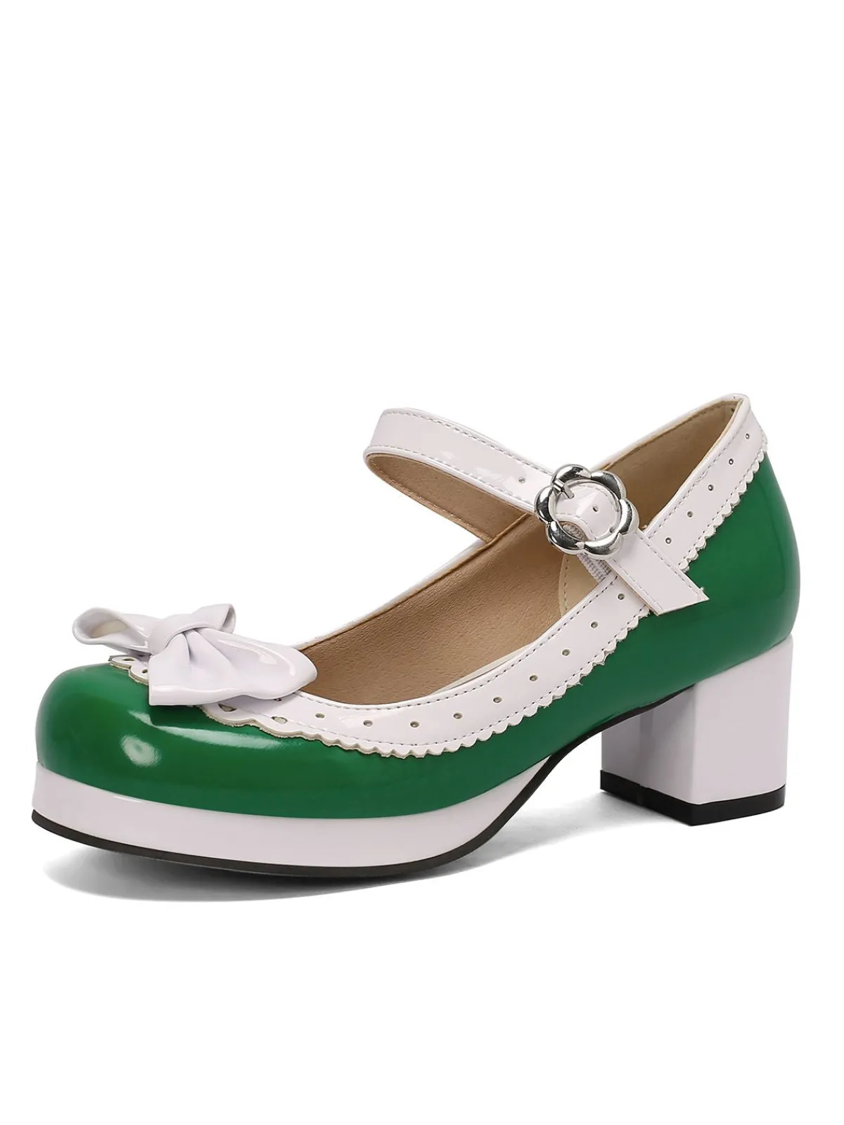 Best Retro Stage Retro PU Leather Bow High Heels