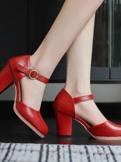 Fashion Retro Stage Retro PU Leather Chunky High Heels