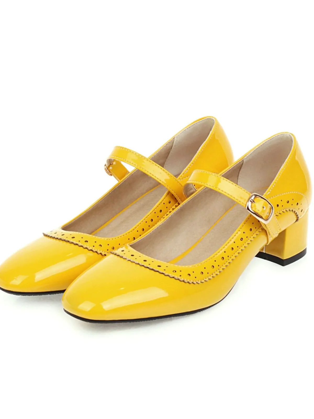 Online Retro Stage Retro PU Leather Solid Chunky Heels