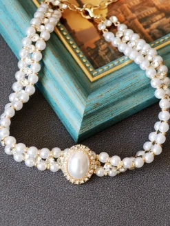 Outlet Retro Stage Retro Rhinestone Pearl Necklace