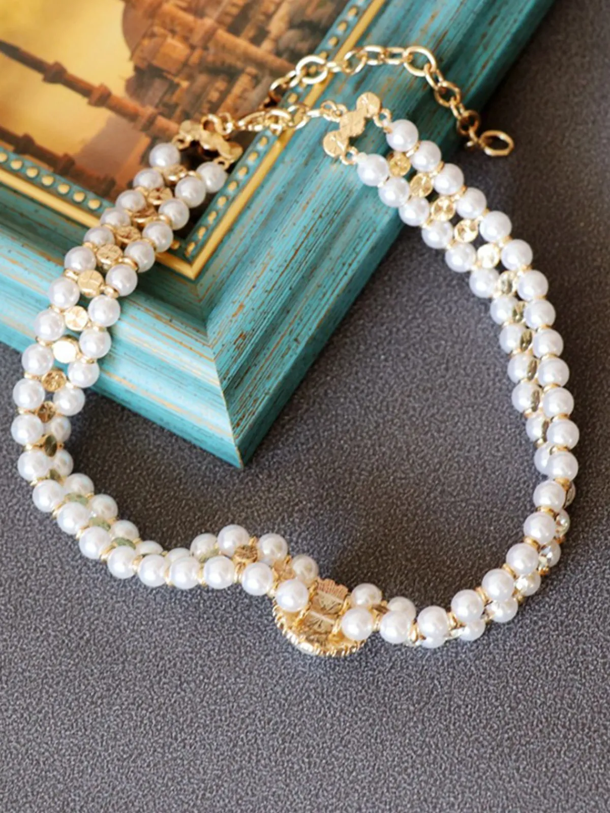 Outlet Retro Stage Retro Rhinestone Pearl Necklace