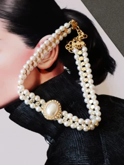 Outlet Retro Stage Retro Rhinestone Pearl Necklace
