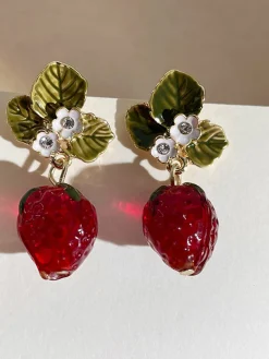 Best Retro Stage Retro Rhinestone Strawberry Dangle Earrings