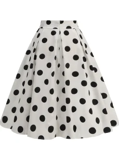 Clearance Retro Stage Retro 1950s Polka Dots Solid Zipper Skirt