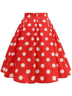 Clearance Retro Stage Retro 1950s Polka Dots Solid Zipper Skirt