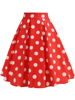Clearance Retro Stage Retro 1950s Polka Dots Solid Zipper Skirt