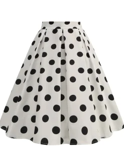 Clearance Retro Stage Retro 1950s Polka Dots Solid Zipper Skirt