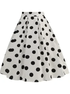 Clearance Retro Stage Retro 1950s Polka Dots Solid Zipper Skirt