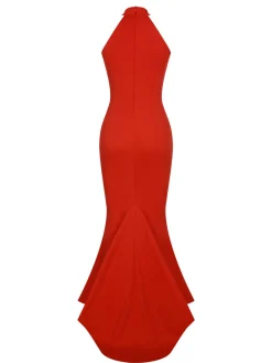 Sale Retro Stage Retro 1930s Solid Halter Mermaid Dress