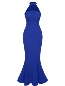 Sale Retro Stage Retro 1930s Solid Halter Mermaid Dress