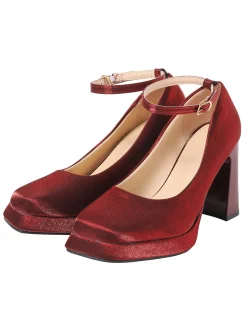 Online Retro Stage Retro Satin Block Heel Mary Jane Shoes