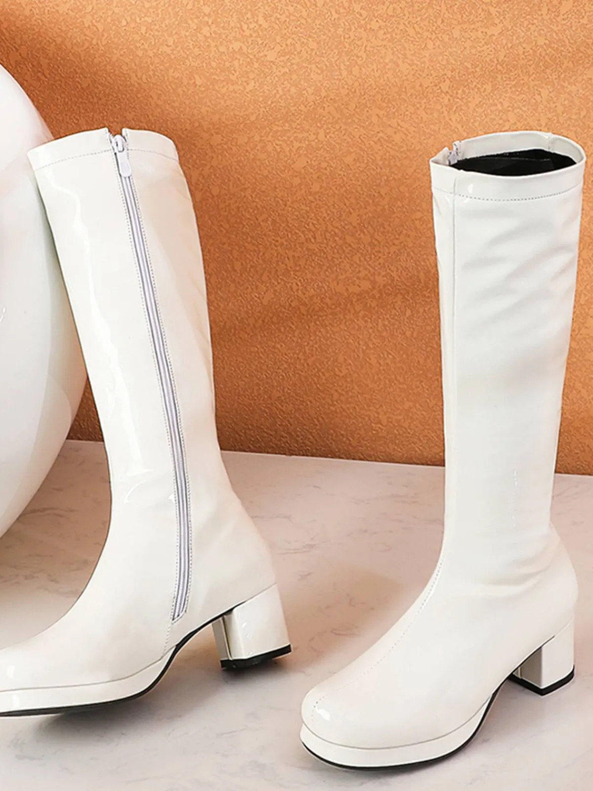 New Retro Stage Retro Shiny Patent Leather Thigh-High Boots