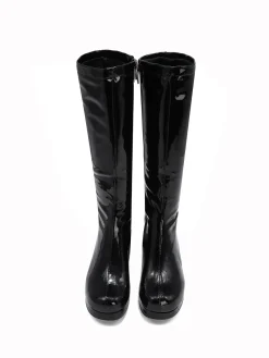 New Retro Stage Retro Shiny Patent Leather Thigh-High Boots
