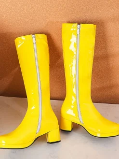 New Retro Stage Retro Shiny Patent Leather Thigh-High Boots