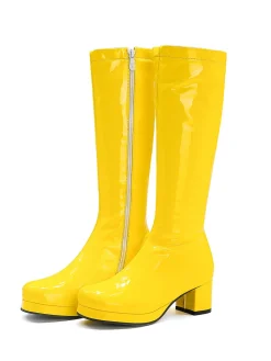 New Retro Stage Retro Shiny Patent Leather Thigh-High Boots