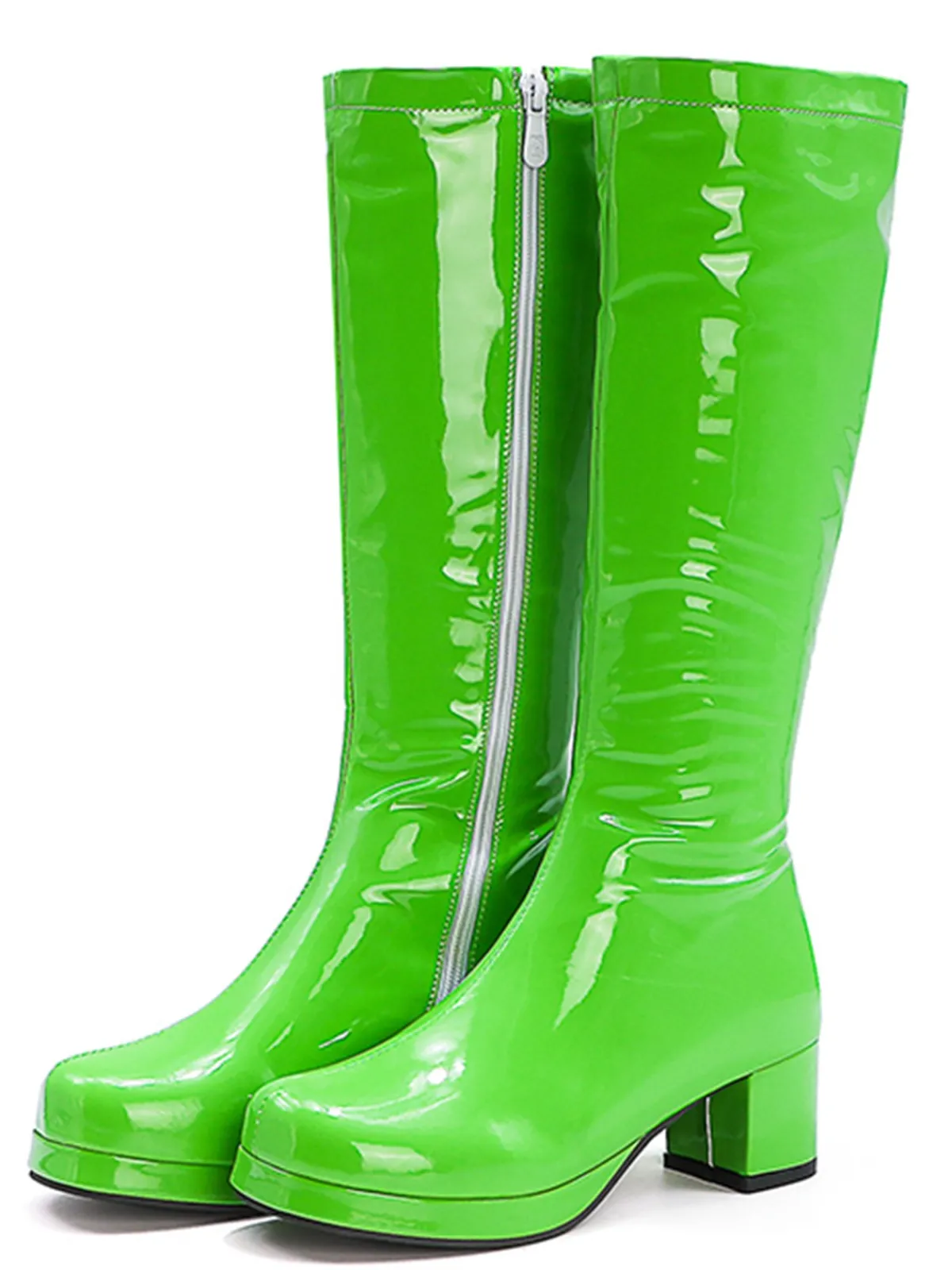 New Retro Stage Retro Shiny Patent Leather Thigh-High Boots