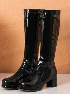 New Retro Stage Retro Shiny Patent Leather Thigh-High Boots