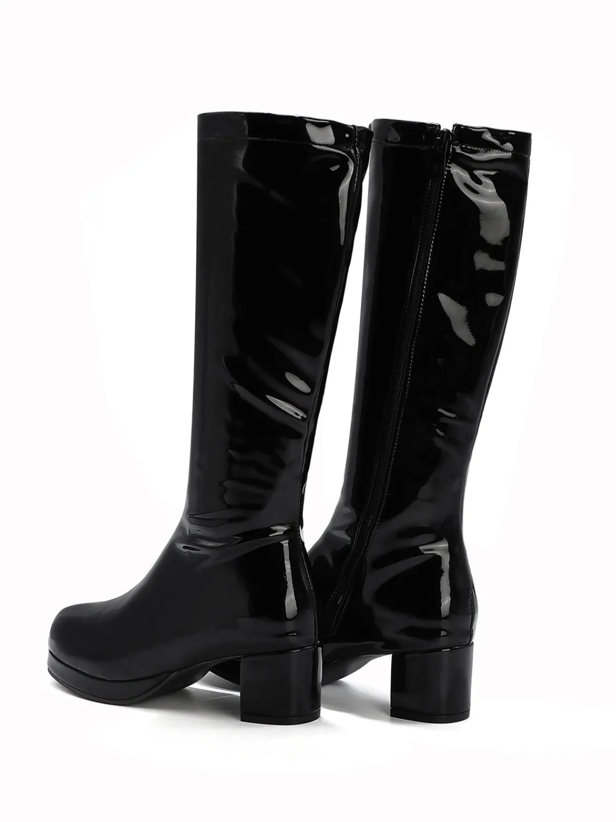 New Retro Stage Retro Shiny Patent Leather Thigh-High Boots