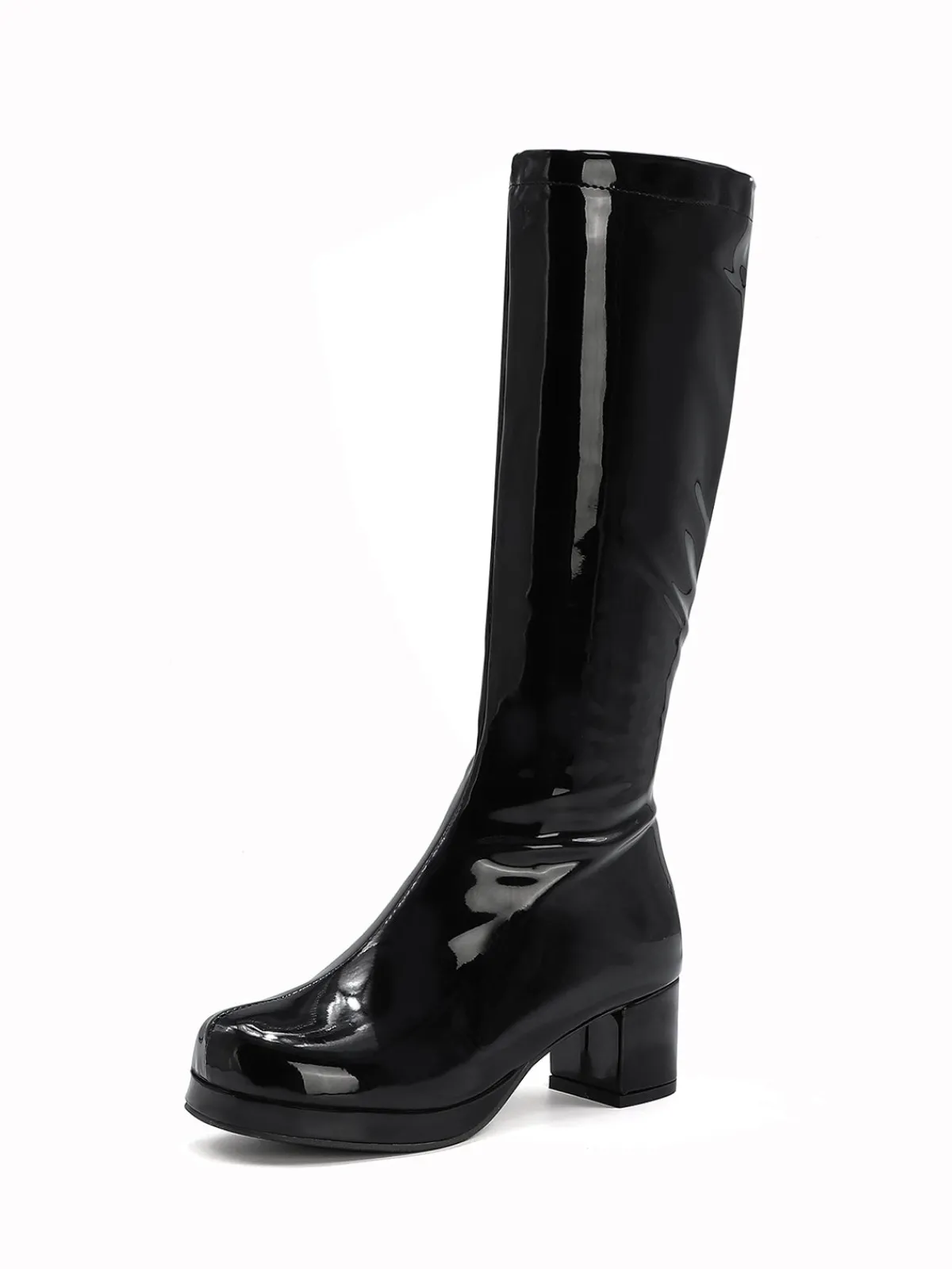 New Retro Stage Retro Shiny Patent Leather Thigh-High Boots