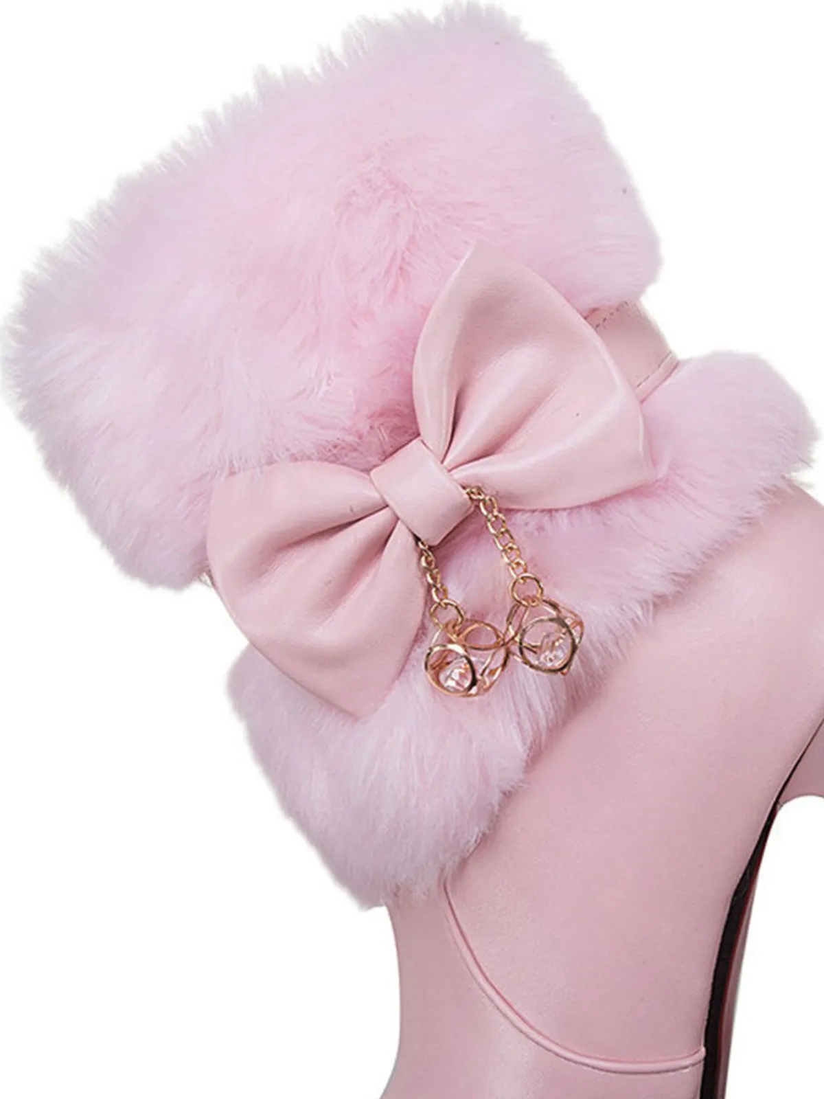 Online Retro Stage Retro Solid Furry Chunky Heel Short Boots