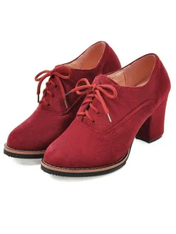 New Retro Stage Retro Solid Lace-up Thick Heel Shoes