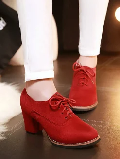New Retro Stage Retro Solid Lace-up Thick Heel Shoes