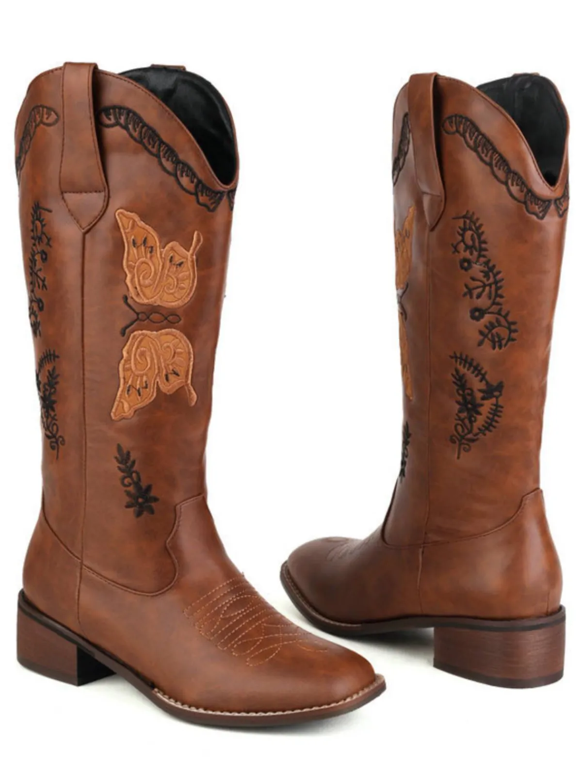 Clearance Retro Stage Retro Solid Leather Long Heel Boots
