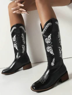 Clearance Retro Stage Retro Solid Leather Long Heel Boots