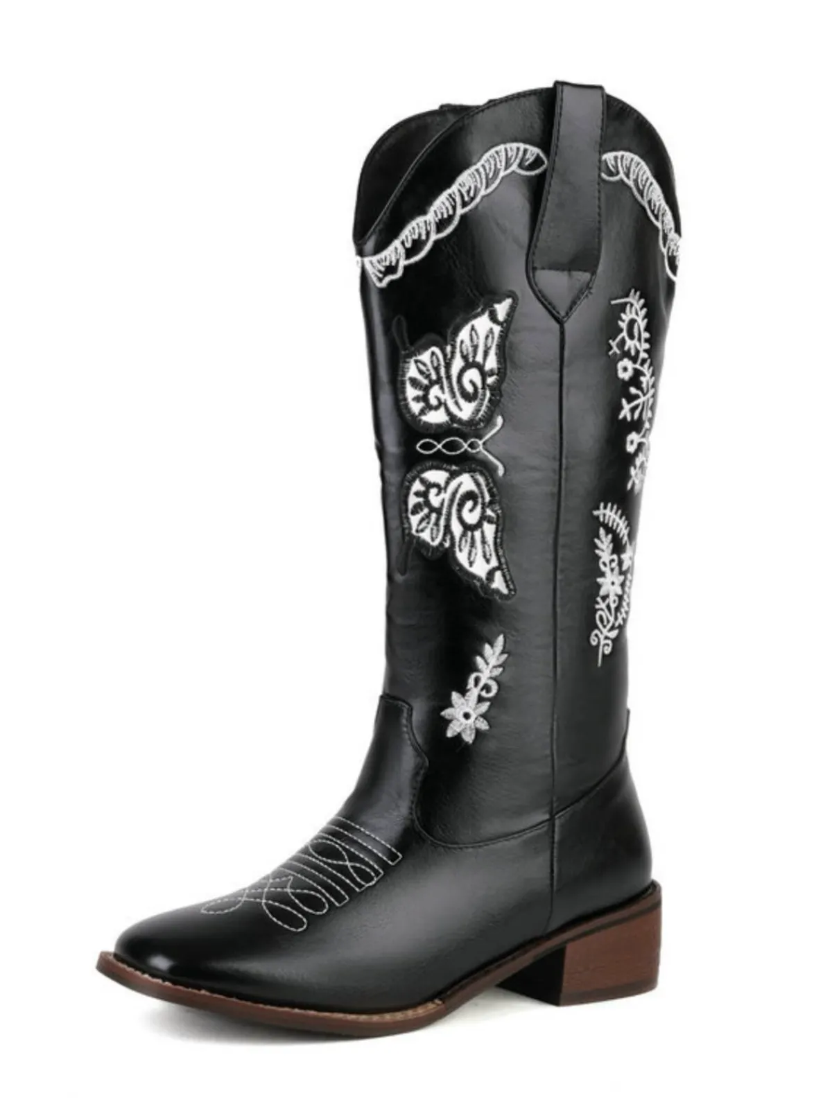 Clearance Retro Stage Retro Solid Leather Long Heel Boots