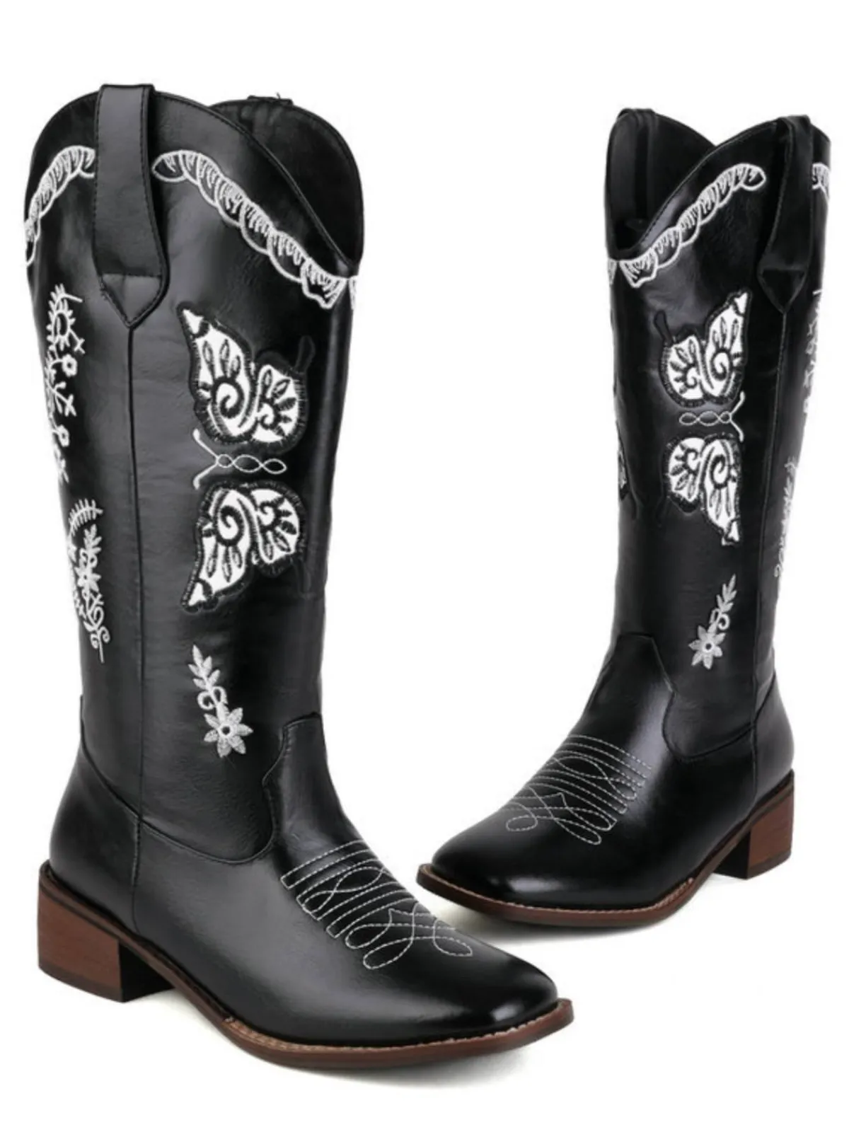 Clearance Retro Stage Retro Solid Leather Long Heel Boots
