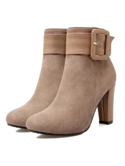 Discount Retro Stage Retro Solid Thick Heel Short Boots