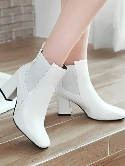 Best Retro Stage Retro Solid Thick Heel Short Boots