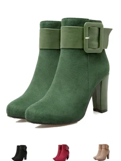 New Retro Stage Retro Solid Thick Heel Short Boots