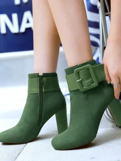 New Retro Stage Retro Solid Thick Heel Short Boots