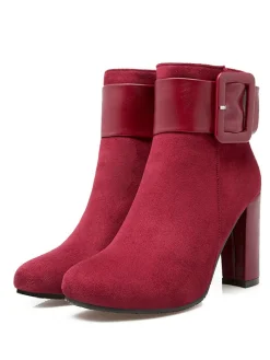 New Retro Stage Retro Solid Thick Heel Short Boots