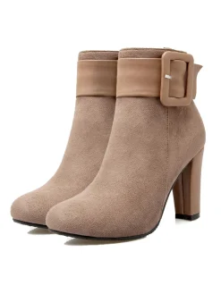 New Retro Stage Retro Solid Thick Heel Short Boots