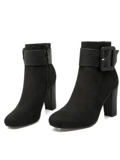 New Retro Stage Retro Solid Thick Heel Short Boots