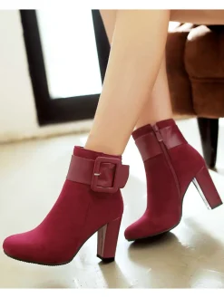 New Retro Stage Retro Solid Thick Heel Short Boots